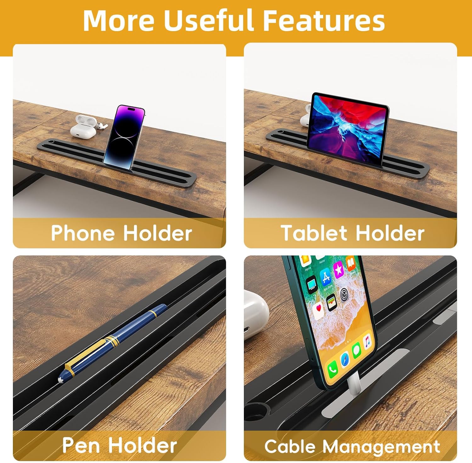 Dual Monitor Stand Riser with 2 Drawers - 39Inch Large Storage Computer Monitor Stands for 2 Monitors, Wooden Desktop Organizer Perfect for Home Office Desk, Computer, Laptop, TV, Rustic Brown